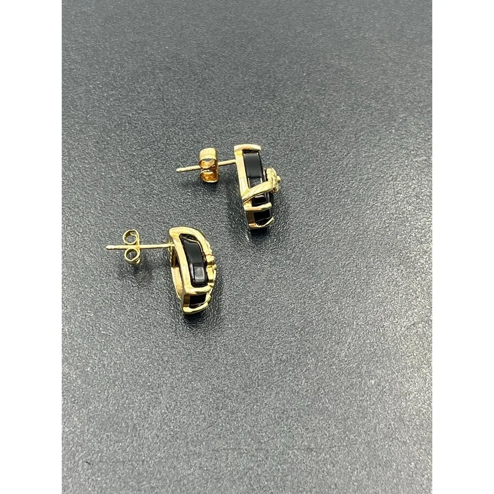 Black Hills Gold C. Co 14k Vintage Onyx Leaf Vine Estate 10k Stud Earrings 3 Gr